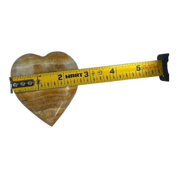 Natural Stone Carved Soapstone / Jasper Heart Paperweight 3" x 3" Brown & White - Picture 4 of 4